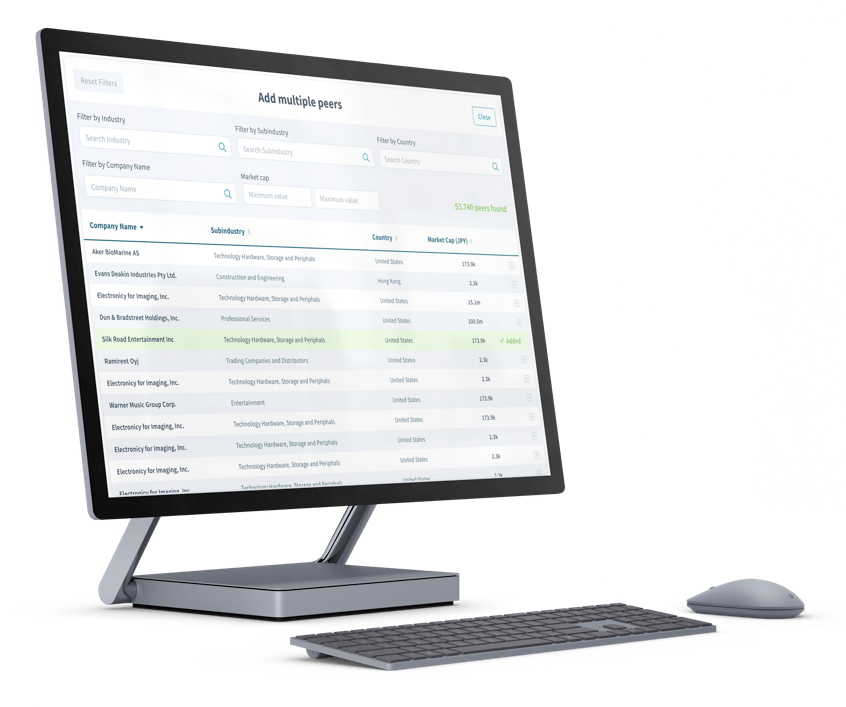 Valutico peers screen on a large screen