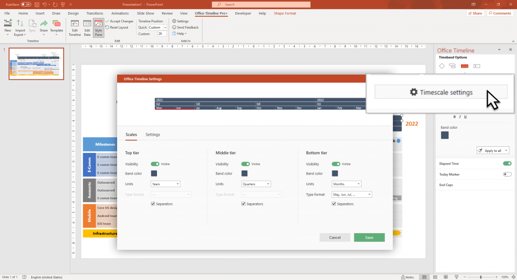 Timescale settings in Pro+ Edition