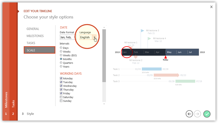 Change the language of all dates on your timeline